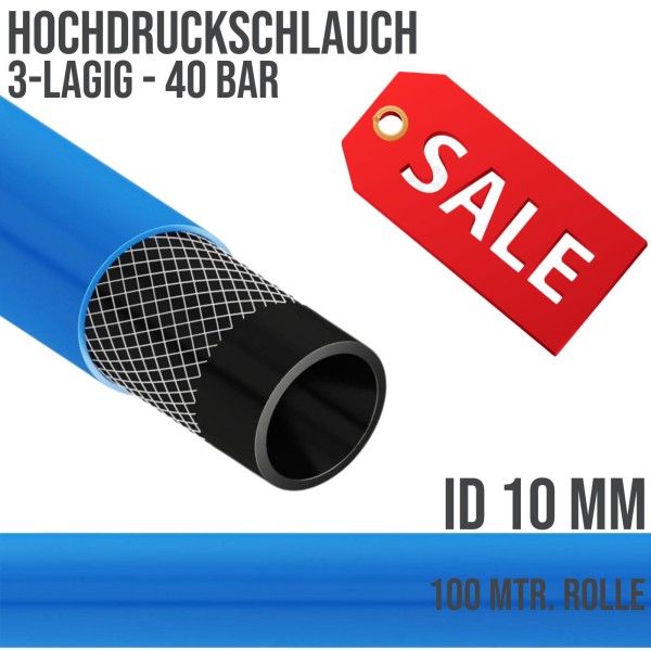 10 x 16,5 mm Hochdruckschlauch Spezial Druck Pressluft Schlauch hellblau 40bar - 100m Rolle