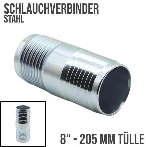 205 mm 8" Stahl Schlauch Verbinder Kupplung Tülle Stutzen