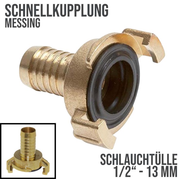 1/2" 13 mm Messing Schlauch Schnell Kupplung Tülle (GEKA kompatibel)