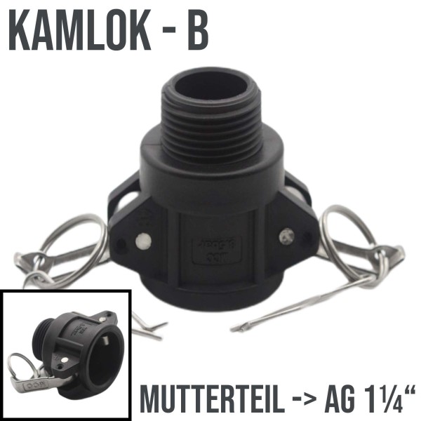 Kamlock Typ B (PP) Mutterteil mit Außengewinde (AG) 1 1/4" Zoll DN32 - 6,5 bar