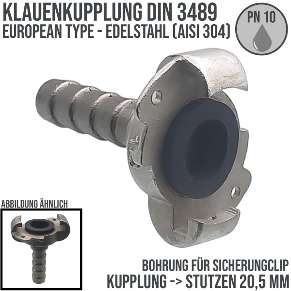 3/4" Klauen Kupplung Edelstahl AISI 304 European Type Abstand 42 mm Bohrung Schlauch Stutzen Tülle 2