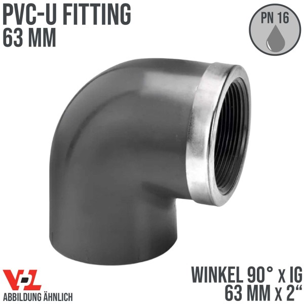 63 mm VDL PVC Klebe Fitting Winkel 90° Innengewinde IG 63 mm x 2" - PN 16 bar