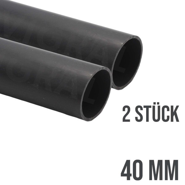 40mm PVC Klebefitting Rohr Druckrohr grau - 1,00m Länge - 2 Stück