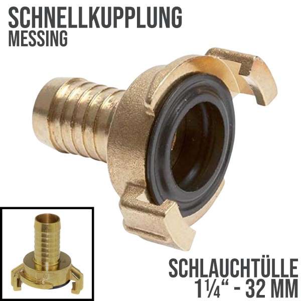 1 1/4" - 32 mm Messing Schlauch Schnell Kupplung Tülle (GEKA kompatibel)