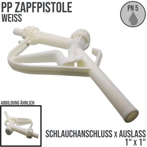 Zapfpistole (PP) weiss Anschluss 1 auf Auslass 1 (für leicht ätzende  Flüssigkeiten), Zapfpistolen (PP), Armaturen & Fittings
