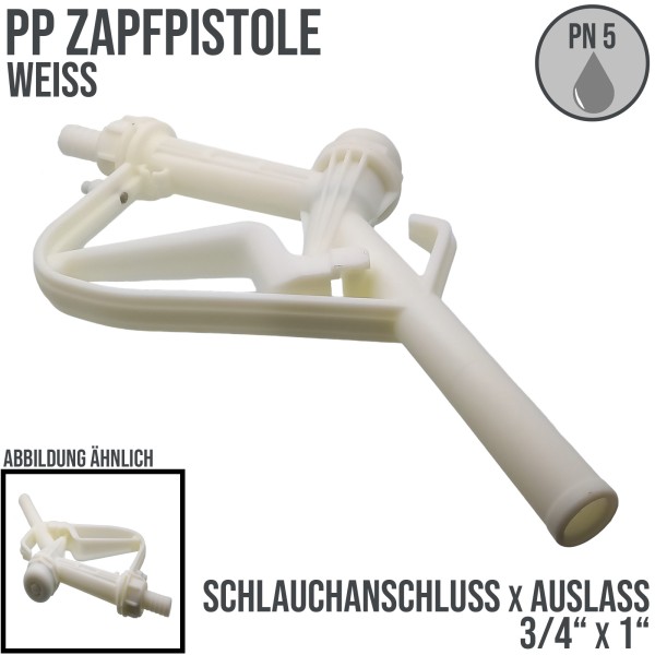 Zapfpistole (PP) weiss Anschluss 3/4 auf Auslass 1 (für leicht ätzende  Flüssigkeiten), Zapfpistolen (PP), Armaturen & Fittings