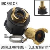 S60 x 6 IBC Adapter auf Schnellanschluss + Kupplung 1 1/4" 32 mm Container Tank Zubehör (GEKA kompat