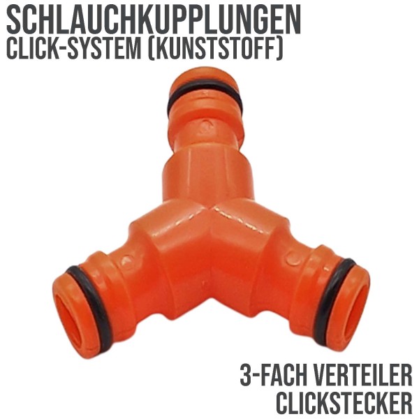 3-fach Schlauch Verteiler Verbinder Click System Quick Connect (Gardena kompatibel) - orange
