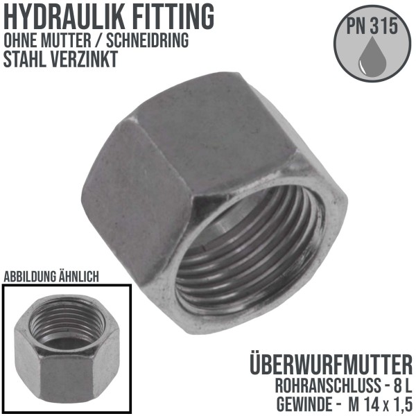 Hydraulik Verschraubung Überwurfmutter 8 L (M 14 x1,5) AG ohne Mutter / Schneidring