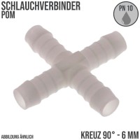 6 mm POM Kreuz Schlauch Verbinder Stutzen Tülle Kupplung Fitting weiss PN 10 bar