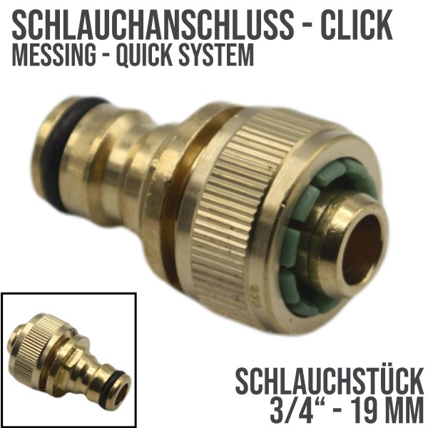 3/4" - 19 mm Schlauchanschluss Stecker Click-System Quick Connect Schlauchstück Messing (Gardena kom
