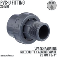 25 mm PVC Klebe Fitting Verschraubung Spritzguss 25 mm x 3/4" Verbinder Muffe