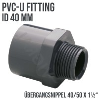 40 mm PVC Klebe Fitting Übergangsnippel Sechs-/Achtkant 40/50mm x 1 1/2"