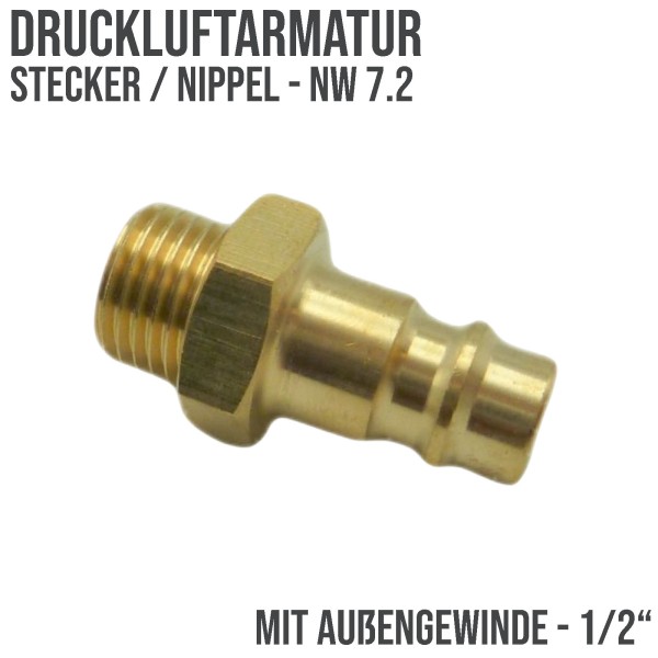 1/2 " Druckluft Stecker Nippel Einsteck Anschluss NW 7.2 mit Außengewinde (AG)