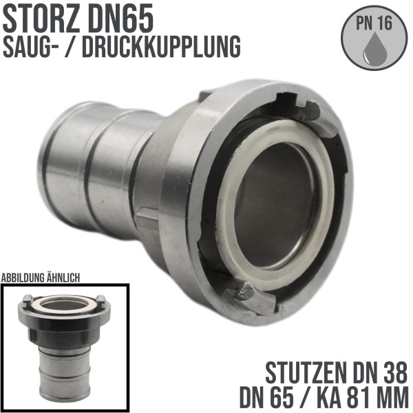 STORZ DN65 KA81 Saug Kupplung -> Stutzen Tülle DN38 Bau Feuerwehr Schlauch PN 16 bar