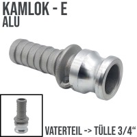 Kamlock Typ E (ALU) Vaterteil Schnelleinband -> Tülle 21 mm 3/4" Zoll DN19 DN20