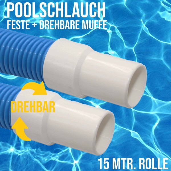 38 mm Pool Schwimmbad Saug Reinigungs Schlauch feste/drehbare Muffen EVA blau - 15 m
