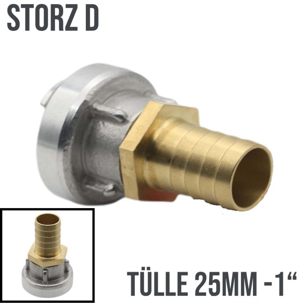 STORZ D DN25 Übergang Adapter -> Tülle Stutzen 25mm 1" Messing Pumpen Anschluß