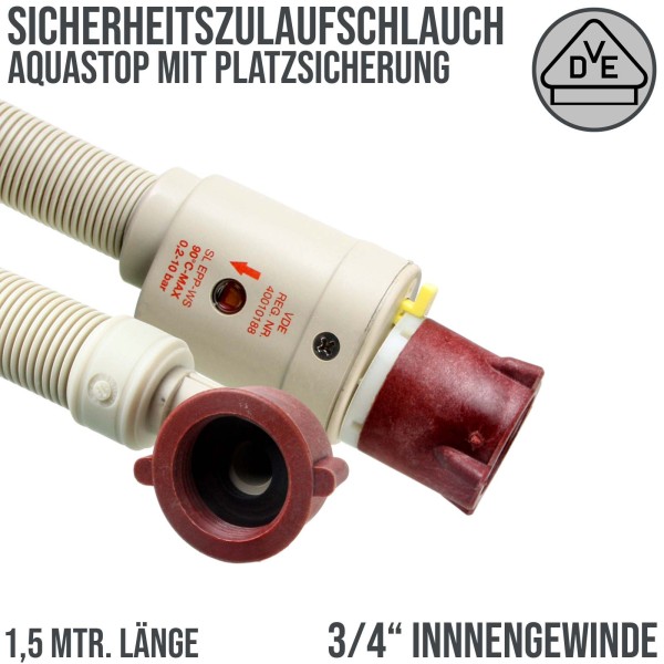 3/4" Aquastop Sicherheits Zulauf Schlauch Waschmaschine Geschirrspüler VDE 1,5 m