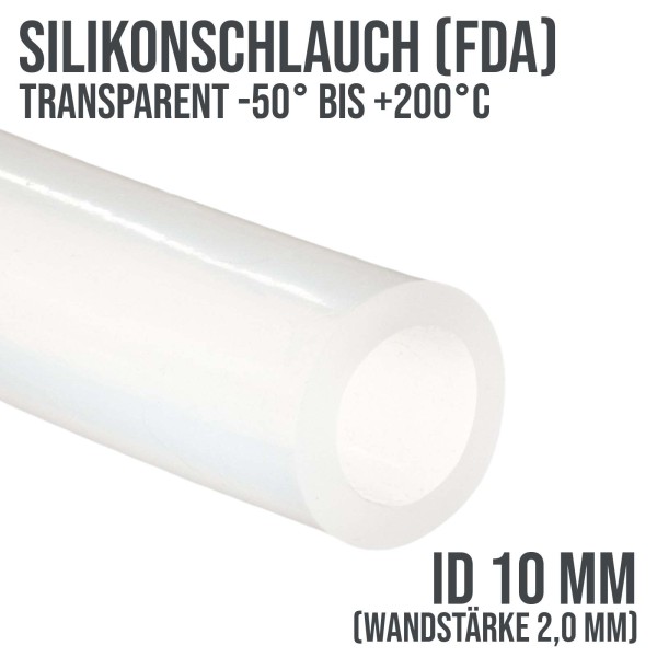 10 x 14 mm Silikonschlauch Silicon Milch Schlauch transparent lebensmittelecht FDA
