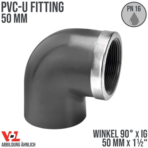 50 mm VDL PVC Klebe Fitting Winkel 90° Innengewinde IG 50 mm x 1 1/2" - PN 16 bar