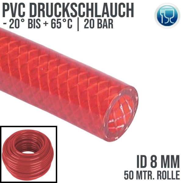 8 x 14 mm PVC Druckluftschlauch Gewebe Universal Wasser Luft Schlauch rot (20 bar) - 50m Rolle
