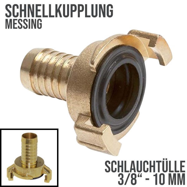 3/8" 10 mm Messing Schlauch Schnell Kupplung Tülle (GEKA kompatibel)