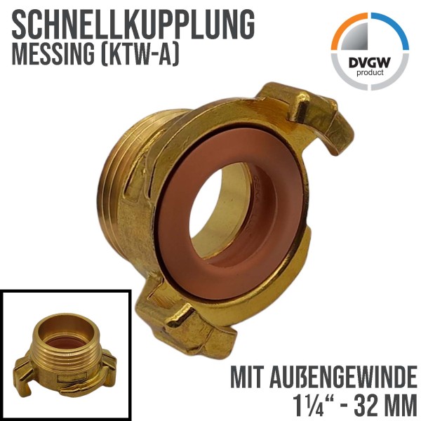 1 1/4" - 32 mm Messing Schlauch Schnell Kupplung Außengewinde AG KTW-A (GEKA kompatibel)