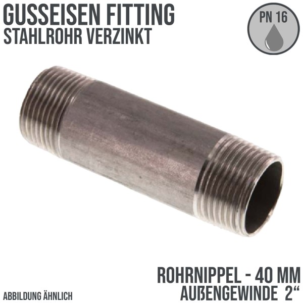 2" Rohrnippel Stahl verzinkt 40 mm Außen x Außengewinde AG Fittings - PN 16 bar