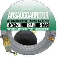 19 mm 3/4" Zoll Ansaug Saug Schlauch Pumpen Garnitur schwimmende Entnahme Schnellanschluss TRANSPARE