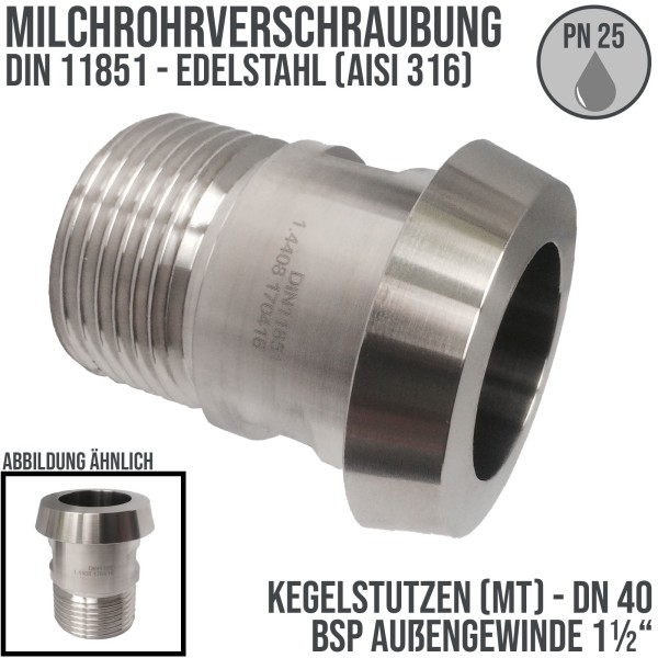 DN 40 Milchrohr Verschraubung DIN 11851 Mutterteil Kegel Stutzen Außengewinde 1 1/2" - PN 25 bar