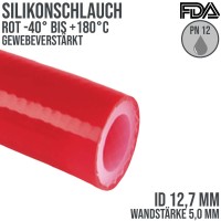 12,7 x 20,7 mm Silikon Silicon Schlauch Gewebe rot lebensmittelecht FDA PN 7 bar