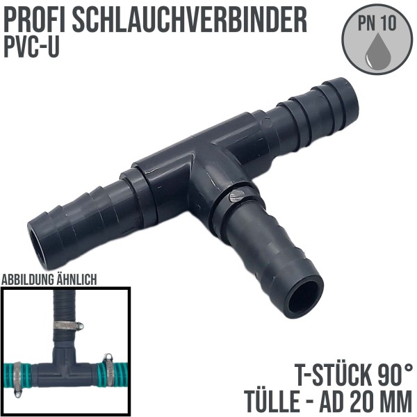 20 mm PVC PROFI T-Stück 90° Schlauch Verbinder Stutzen Tülle Pool - PN 10 bar