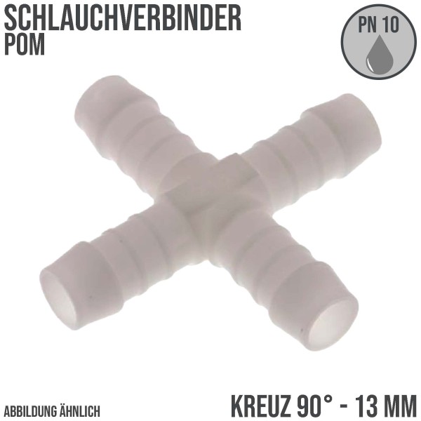 13 mm POM Kreuz Schlauch Verbinder Stutzen Tülle Kupplung Fitting weiss PN 10 bar