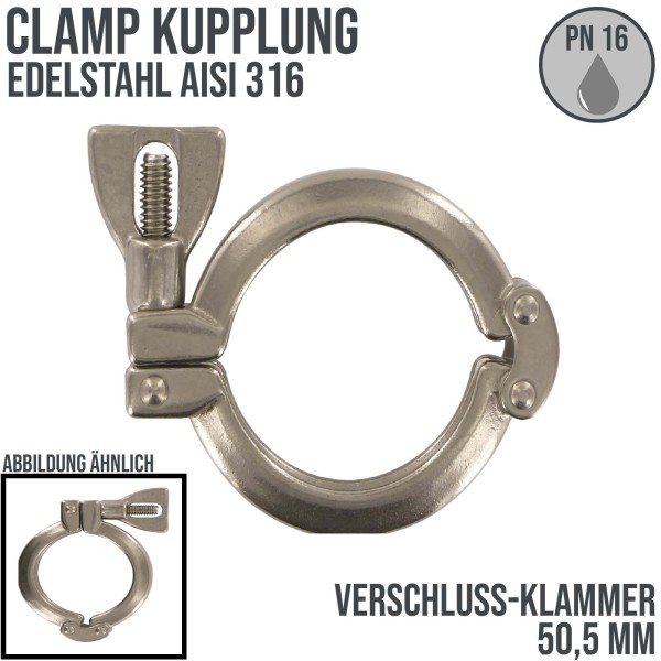 50,5 mm CLAMP Verschluss Klammer DIN 32676 Teller Flansch Kupplung - PN 16 bar