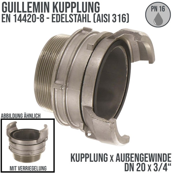 DN 20 Guillemin Kupplung Verriegelung BSPP Außengewinde AG 3/4" Edelstahl AISI 316 - PN 16 bar