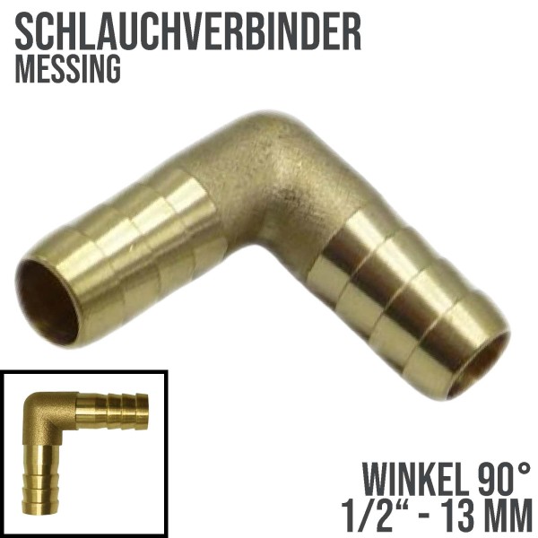 1/2" 13 mm 90° Winkel Schlauch Verbinder Tülle Kupplung Reparatur Messing