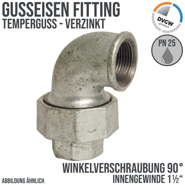 1 1/2" Gusseisen Temperguss Fitting Winkelverschraubung 90° Innengewinde IG DVGW PN 25 bar