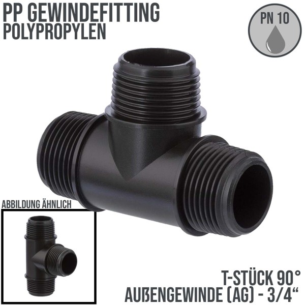 3/4 " PP Gewinde Fitting T-Stück 90° schwarz Außen x Außengewinde IG - PN 10 bar