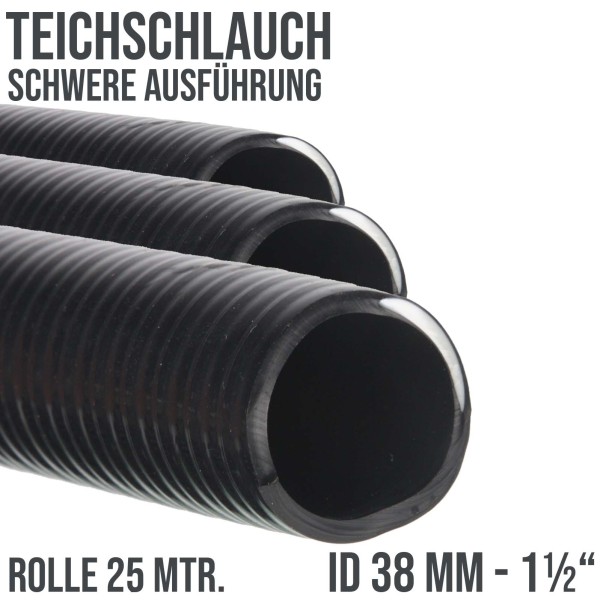 38 mm 1 1/2" Profi Teichschlauch schwer Ablauf Spiral Saug Wasser Schlauch - 25m
