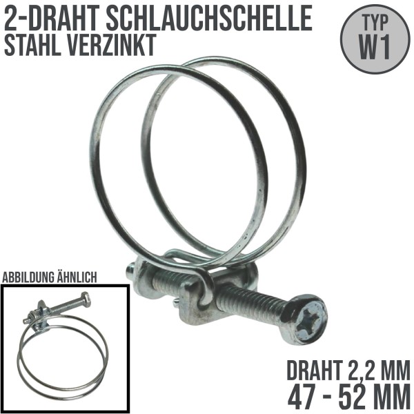 47 - 52 mm 2 Draht Schelle verzinkt W1 - Drahtstärke: 2,2 mm - Schraube: M6 x 50