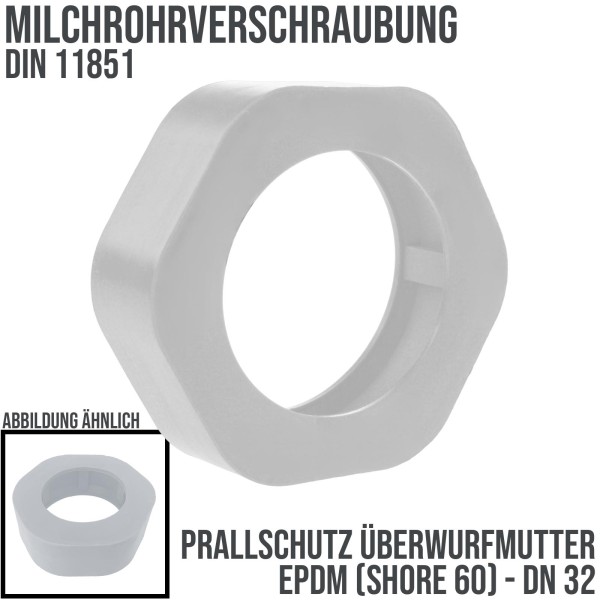 DN 32 Milchrohr Verschraubung DIN 11851 Prallschutz Überwurfmutter Gummi EPDM - weiss