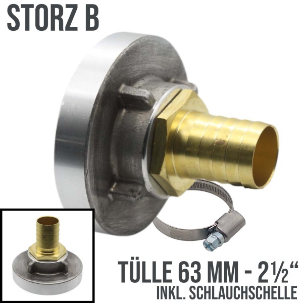 STORZ B DN 75 KA 89 Übergangsstück Adapter -> Tülle Stutzen 63 mm 2 1/2" Zoll Messing Pumpen Anschlu