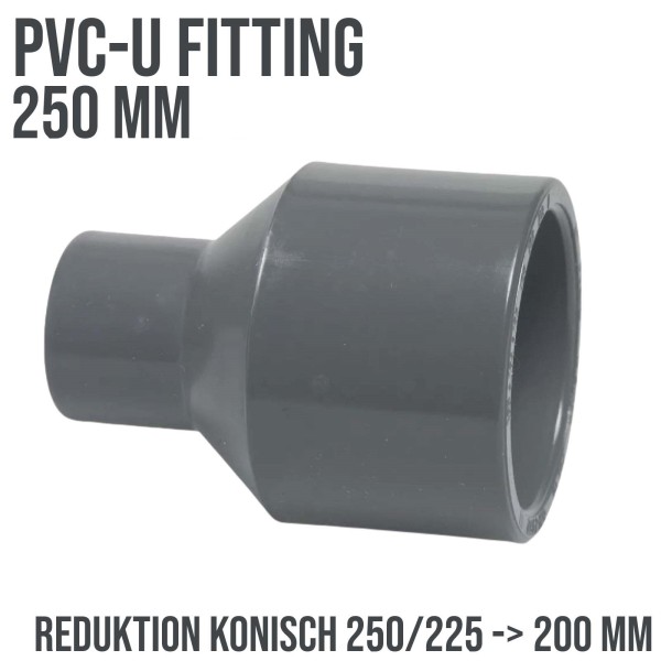 250 x 225 x 200 mm PVC Klebe Fitting Reduktion Reduzierer konisch Muffe Verbinder - PN 10 bar