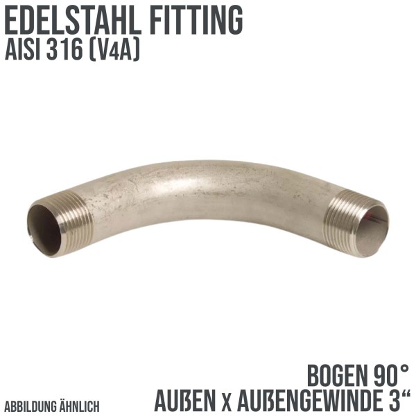 3" Edelstahl Fitting V4A AISI 316 Bogen 90° Außengewinde AG x AG - PN 10 bar