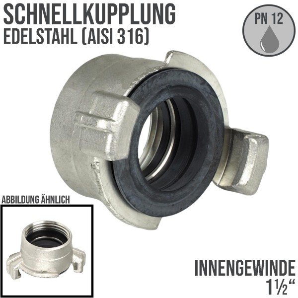 1 1/2" Edelstahl AISI 316 Schlauch Schnell Kupplung Innengewinde IG (GEKA kompatibel) - PN 12 bar