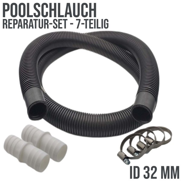 Poolschlauch Reparatur Set schwarz Schwimmbad Pool Verlängerung 32 mm - 7-teilig