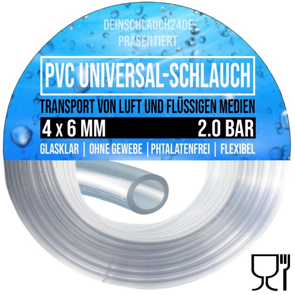 4 x 6 mm PVC Luft Filter Wasser Universal Labor Aquarium Terrarium Schlauch klar durchsichtig - PN 2