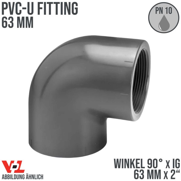 63 mm VDL PVC Klebe Fitting Winkel 90° Innengewinde IG 63 mm x 2" - PN 10 bar