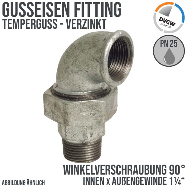 1 1/4" Gusseisen Temperguss Fitting Winkelverschraubung 90° Innen x Außengewinde IG x AG DVGW PN 25